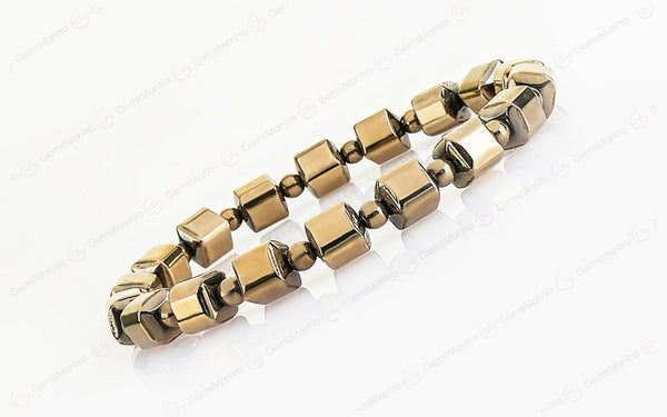 Golden Pyrite/Hematite Cube Beads Bracelet