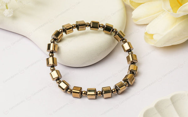 Golden Pyrite/Hematite Cube Beads Bracelet