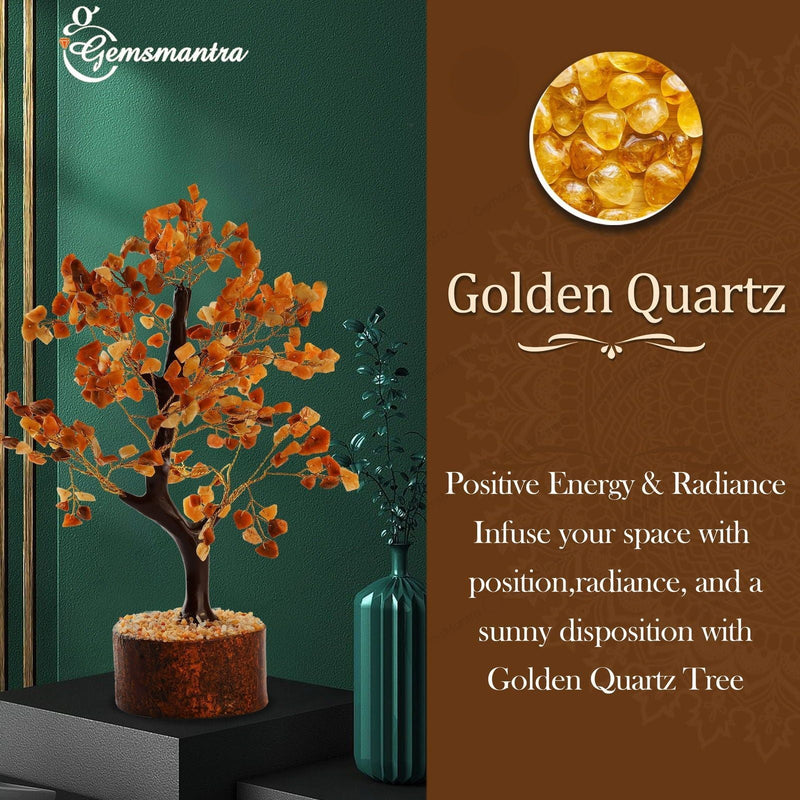 Wooden Golden Quartz Crystal Tree