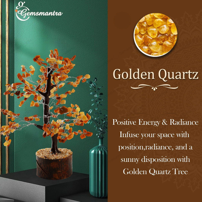 Wooden Golden Quartz Crystal Tree