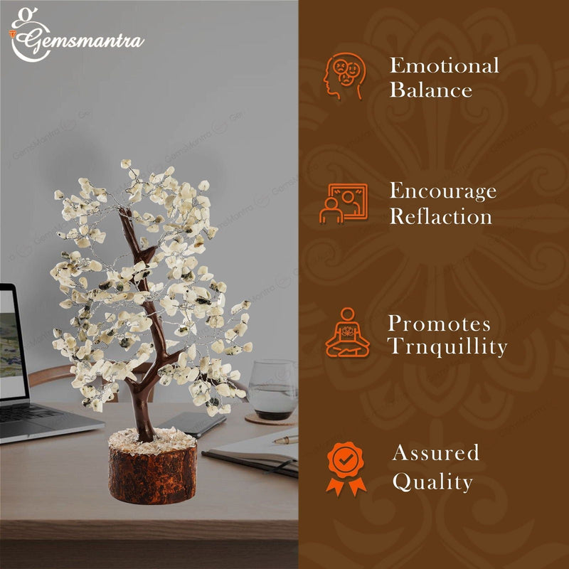 Wooden Rainbow Moonstone Crystal Tree