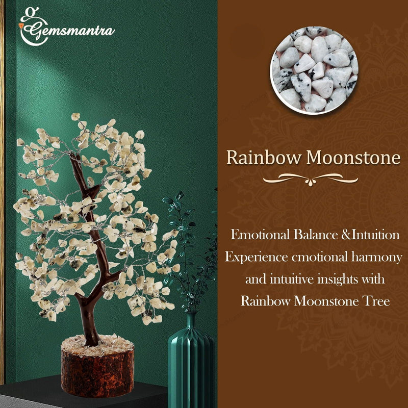 Wooden Rainbow Moonstone Crystal Tree