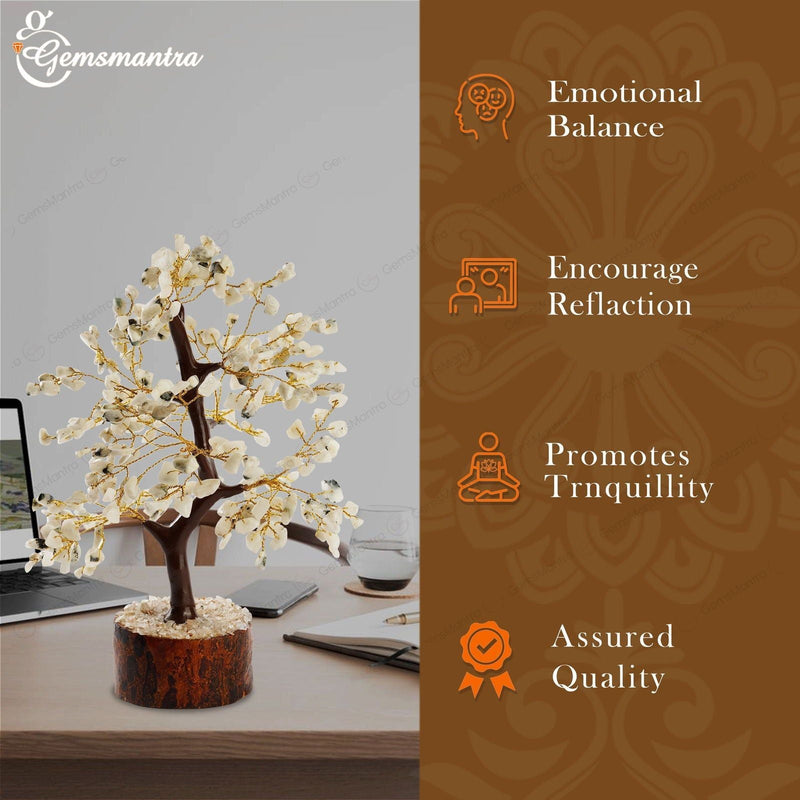 Wooden Rainbow Moonstone Crystal Tree