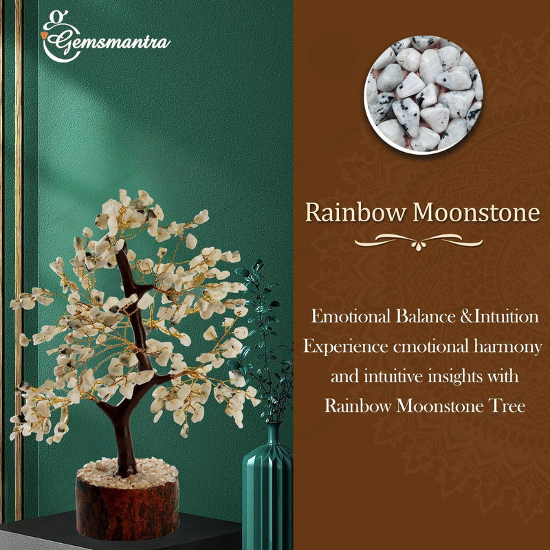 Wooden Rainbow Moonstone Crystal Tree